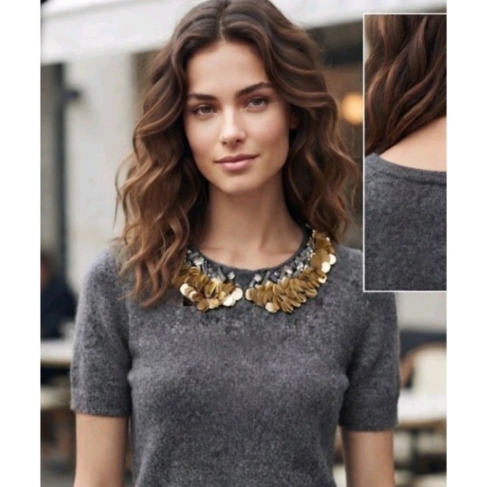 BCBGMAXAZRIA Women Wool Cashmere Sweater Size S Sequin Embellished Peter Pan...